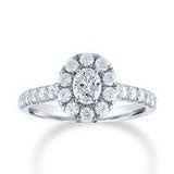 14Kt White Gold 0.40 cd 0.60 ctdw Si1-I Oval Diamond Halo With Split Shank Engagement Ring