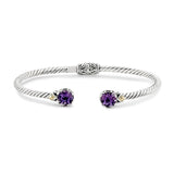 Sterling Silver and 18kt 7mm Round Amethyst Twisted Cable Bangle by Samuel B
