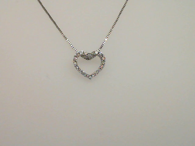10Kt. White Gold 1/10Ctdw Natural Round Diamond Heart Shaped Pendant On 18" Box Chain