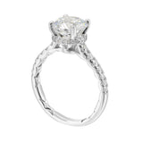 14kt. White Gold French Pave' Hidden Halo Natural Round Diamond Semi mount for a 7mm center