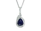 14kt. white gold pear shaped blue sapphire and diamond pendant