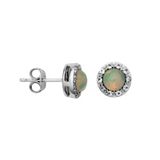 Sterling Silver Rhodium Plated 5mm Genuine Ethiopian Opal and White Topaz Halo Stud Earring with Friction Backs by Samiel B