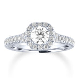 14kt White Gold 0.50ctdw Round Diamond Cushion Split Shank Halo Engagement Ring