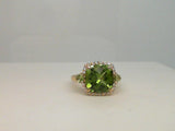 14Kt. Yellow Gold Natural Round Diamond and Cushion and Pear Shaped Genuine Peridot Ring