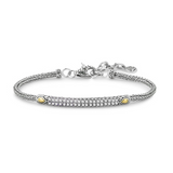 Sterling Silver And 18Kt Yellow Gold Pave' Set Genuine White Topaz Bar Bracelet 7.5" By Samuel B