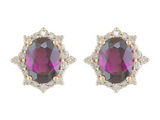 14Kt. Rose Gold 40=0.21Ctdw 2=2.31Ctgw Natural Round Diamond And Oval Rhodolite Garnet Earrings