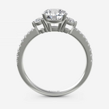 14Kt. White Gold 1/5ctdw "Francesca" Three stone Natural Round Diamond Semi Mount Ring with Diamond Shank