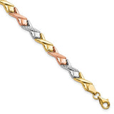 10kt. Tricolor Polish/Brushed/Diamond Cut "XO" Bracelet Length 7.5