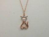10Kt. Rose Gold 0.04Ctdw Natural Round Diamond Cat Pendant On Fine 18" Rope Chain