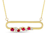 14kt Yellow Gold 0.20ctgw Natural Round Ruby and 0.09ctdw Natural Round Diamond Paper Clip Necklace 18"