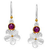 Sterling Silver 22kt. Yellow Gold Vermeil Plumeria Earrings with Genuine Garnet earrings on French Wires by Michou