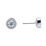 Sterling Silver Bonded With Plat. 1.22 Ctw Simulated Round Diamond Halo Stud Earrings