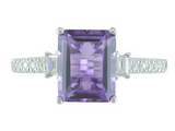 14Kt. White Gold Natural Round And Baguette Diamond Ring With Emerald Cut Genuine Amethyst Ring