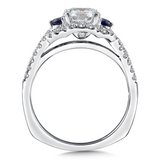 14Kt. White Gold 1/3cdtw Natural Round Diamond with Two Genuine Blue Sapphire Semi Mounting
