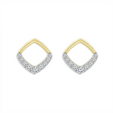 14Kt. Yellow Gold 3/8 Ctdw Graduated Natural Round Diamond Geometric Square Pierced Earrings