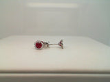 18kt. White Gold Natural Round Diamond and Fine Round Genunie Ruby Halo Martini Stud pierced earrings