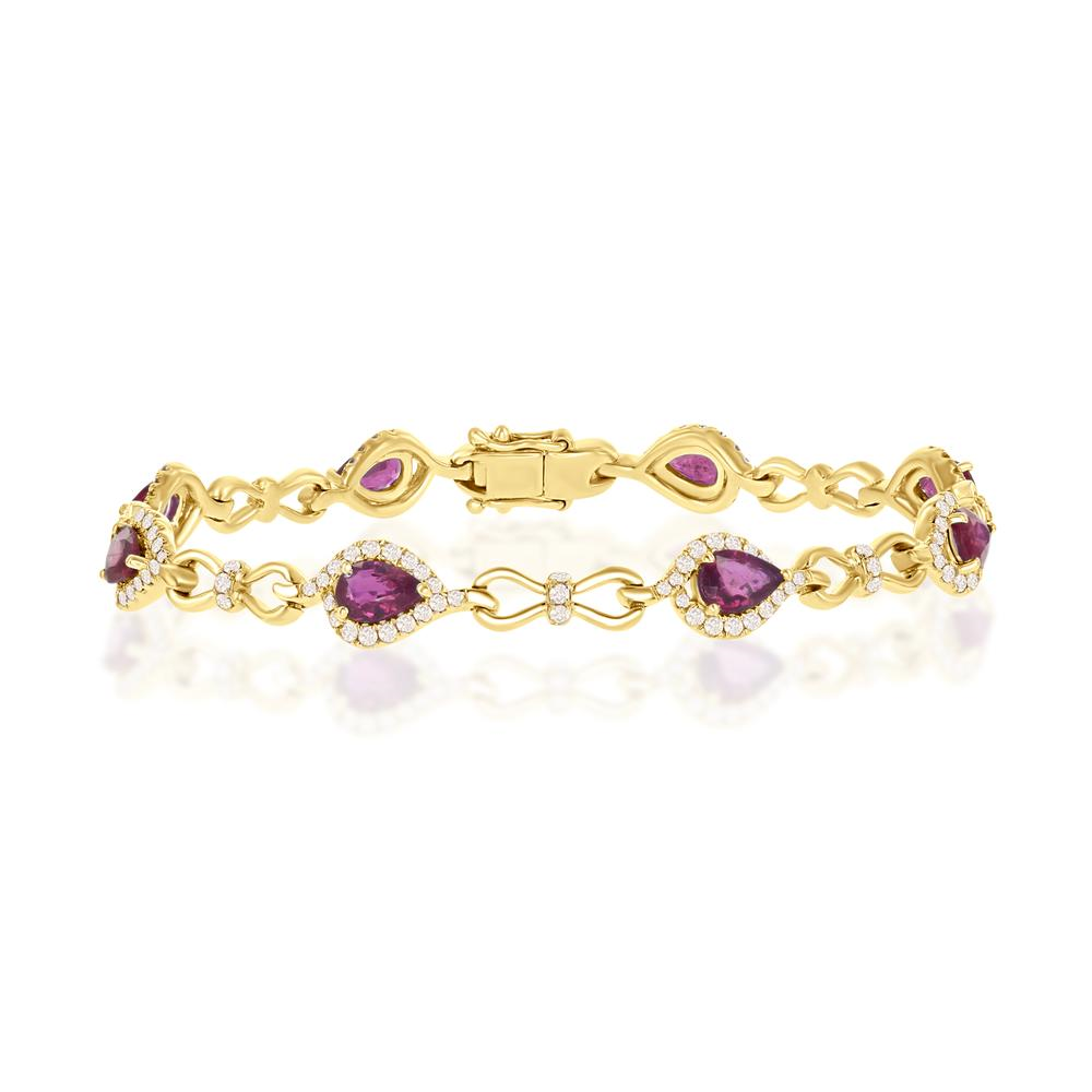 14kt. yellow gold Infinty link pear shaped genuine fine quality ruby and Diamond Bracelet