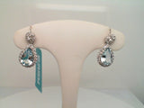 14kt. white gold pear shaped Aquamarine and diamond halo drop earrings