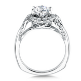 14Kt. White Gold 1/3ctdw Natural Round Diamond Halo Semi Mount Ring Interchangable Head size 6.5 By Valina