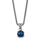 Sterling Silver 7mm Round Blue Sapphire Pendant on 18" Chain By Samuel B