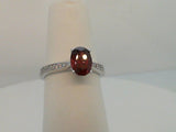 14Kt. White Gold 0.14Ctdw 1.63Cgw Natural Round Diamond And Genuine Oval Mozambique Garnet Ring Size 7