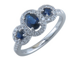 14kt. white gold 42=0.25ctdw 3=0.77ctgw natural round diamond and genuine blue sapphire three stone ring size 7
