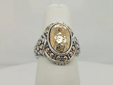 Sterling Silver 18Kt. Yellow Gold Hammered Center Floral Ring Size 6.5