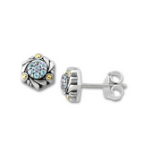 Sterling Silver and 18kt Yellow Gold Blue Topaz Stud Earrings with Friction Backs