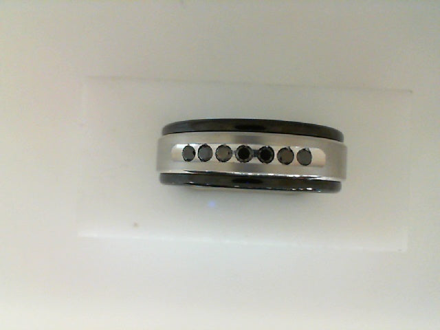 Tungsten with Silver and White Gold Insert with Black Sapphires 8mm Wedding Band