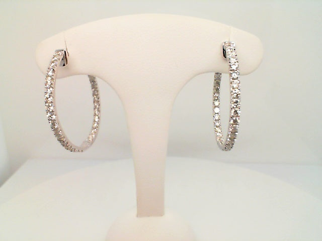 14kt White Gold 2.00Ctw Inside Out Round Diamond Hoops With Vault Lock