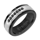Tungsten with Silver and White Gold Insert with Black Sapphires 8mm Wedding Band