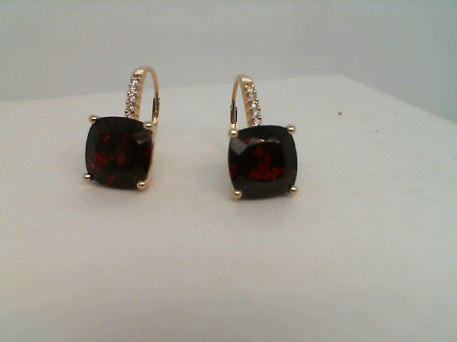 14Kt Yellow Lever Earrings W/ 8.14Cttw Genuine Mozambique Cushion Garnet 0.10Cttw Natural Diamonds Lever Back Earrings