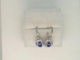 18Kt. White Gold 66=0.31Ctdw 2=1.28Ctgw Natural Round Diamond And Genuine Oval Tanzanite Dangle Earrings On Post