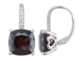 Lady's White 14 Karat Earrings With 2=7.75Tw Cushion Garnets And 10=0.05Tw Round Natural Diamonds