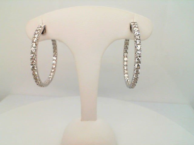 14kt White Gold 2.50 Ctw Inside Out Round Diamond Hoops With Vault Locks